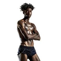 Confident athletic man posing on transparent background photo