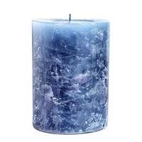 Blue rustic handmade candle with abstract texture is standing on white background photo