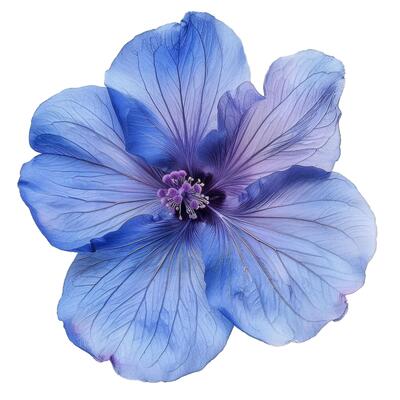 Blue hibiscus flower blooming on a white background