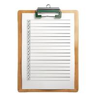 Blank checklist on clipboard showing empty checkboxes for to do list items photo