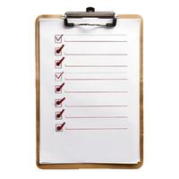 Checklist on a clipboard with red check marks showing completed tasks photo