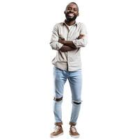 Handsome young black man standing with folded arms smiling at camera photo