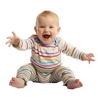 Joyful baby in colorful outfit on transparent background photo