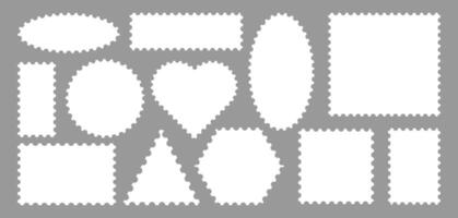 Set of postcard stamps template. Mockup postage stamps.Jagged wavy edge forms vector