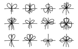 Set of chalk textured ribbon bows. Bowknot for package or letter. Elegant minimal style vector