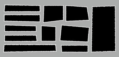 Set of torn empty pieces paper sheets with jagged edges. Scraps of paper. Shredded material of different shapes vector