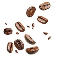 Roasted coffee beans falling down on white background photo