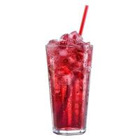 Glass of refreshing juice with ice cubes and a straw on white background photo