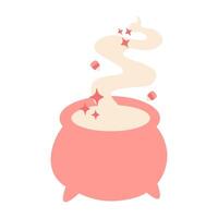 Pink witchs cauldron. Cute spooky Halloween element in flat style vector