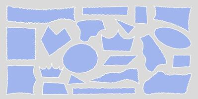 Set of torn empty pieces paper sheets with jagged edges. Scraps of paper. Shredded material of different shapes vector