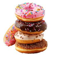 Stack of four iced donuts with sprinkles on white background photo