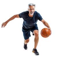 Senior man playing basketball on transparent background photo