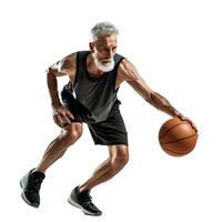 Senior man playing basketball isolated on transparent background photo