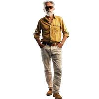 Stylish senior man with beard standing in casual attire on transparent background photo