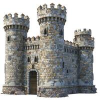 Medieval castle standing strong with gate down and drawbridge up photo