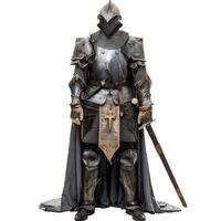 Medieval knight wearing full body armor standing with sword photo