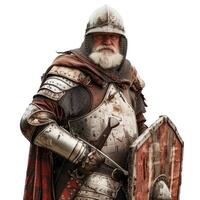 Medieval knight in full armor with sword and shield photo