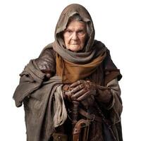 Detailed portrait of an aged warrior in medieval attire on a translucent background photo