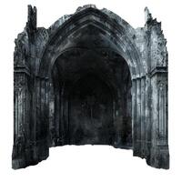 Gothic stone archway crumbling under cloudy sky photo