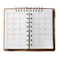 Open notebook showing blank calendar pages for putting text photo