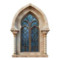 Gothic window with stone arch and columns on white background photo