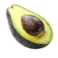 Ripe avocado half showing seed on white background photo