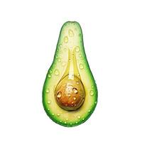 Ripe avocado half covered with water droplets on white background photo