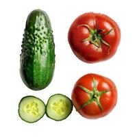 Fresh cucumbers and tomatoes isolated on white background photo