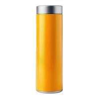 Yellow reusable water bottle isolated on white background photo