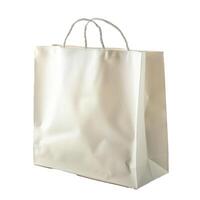 White paper bag standing on white background photo