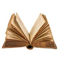 Open antique book with folded pages showing age and time passing photo