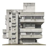 Brutalist style building standing tall with windows showing signs of age photo