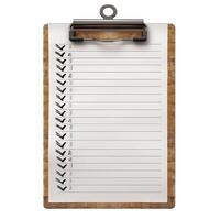 Wooden clipboard holding checklist with check marks on white background photo