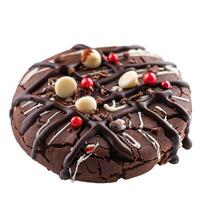 Delicious chocolate cookie drizzled with melted chocolate and sprinkles photo