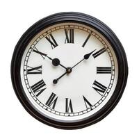 Vintage clock showing seven twenty three on white background photo