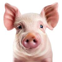 Piglet looking at camera with pink nose and big ears photo