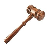 Wooden judge gavel lying on white background isolated photo