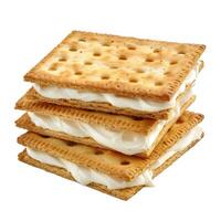 Delicious square cracker cookies with milk filling forming a stack photo