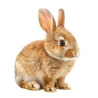 Adorable red baby bunny posing on white background photo