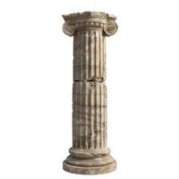Old broken fluted column standing isolated on white background photo
