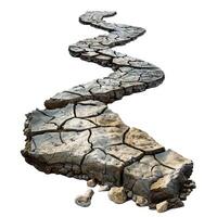 Winding path of cracked earth symbolizing drought and climate change photo