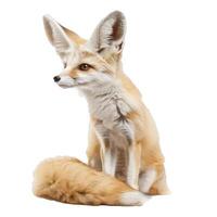 Fennec fox sitting and looking right with white background photo