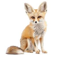 Fennec fox sitting and looking forward on white background photo