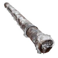 Rusty water pipe is covered with ice from the cold weather photo