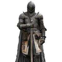 Medieval knight posing with sword and armor on white background photo