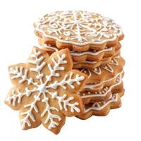 Stack of gingerbread cookies decorated with a snowflake pattern for christmas photo