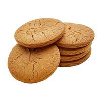 Stack of round crunchy biscuits isolated on white background photo