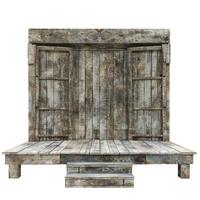 Empty wooden stage with open doors and steps in rustic style photo