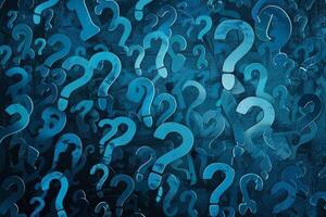 Blue question marks background depicting problem solving process photo
