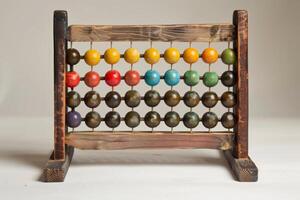 Old wooden abacus showing concept of calculating and counting photo